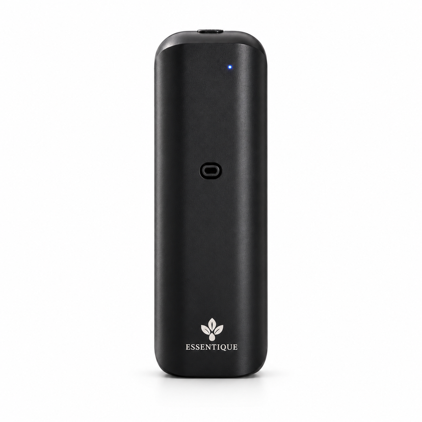 Black Essentique The Pulse plug-in diffuser centered on a white background.